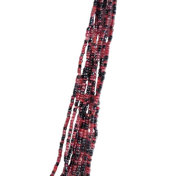 48" Long Red Black Seed Bead Necklace Boho Multistrand India Handmade NEW - Picture 6 of 11